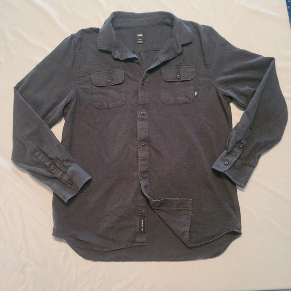 Vans Classic Fit Button Up Shirt Mens Large Black Long Sleeve Casual Skate - Picture 1 of 4